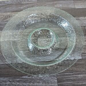 Home Essentials Glass Chip Dip Serving Platter Tray Textured Hammered Pattern